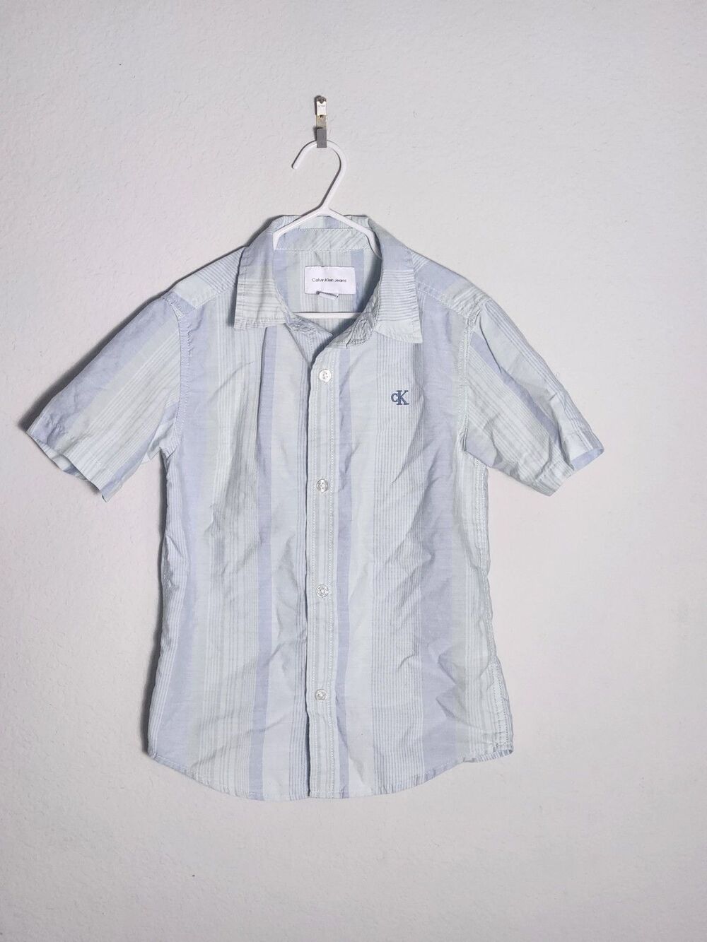 Calvin Klein Jeans Boys 6‎ Blue/White Striped Short Sleeve Collared Button-Up
